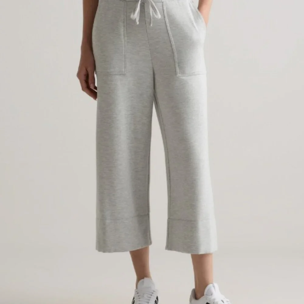 Quince SuperSoft Fleece Cropped Wide Leg Pants in Heather Gray - Picture 5 of 9